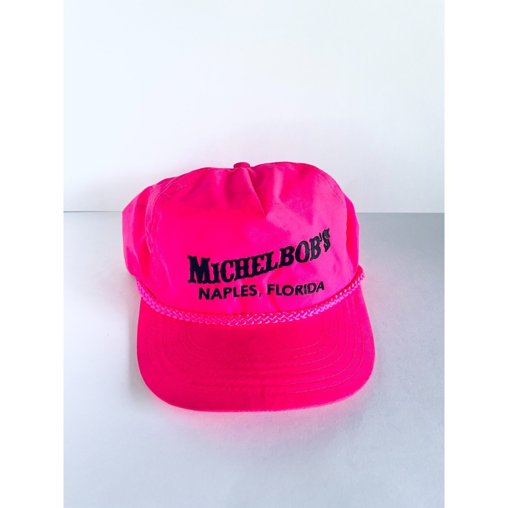 Vintage‎ Michel Bob's Naples Florida 90s Neon Hot Pink Nylon Snapback Hat